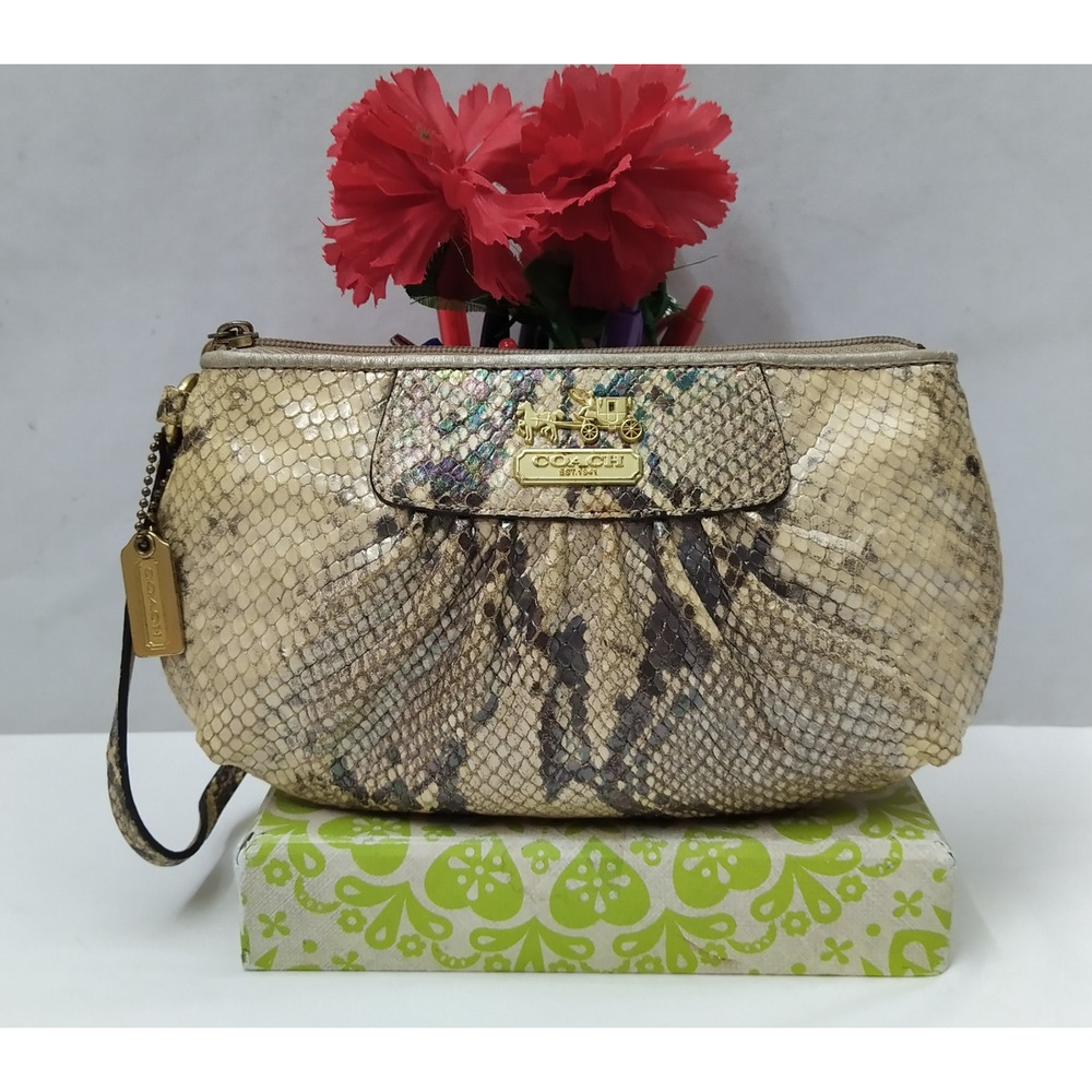 Coach Madison Python Snakeskin Embossed Zipper Closure Wristlet - Wallet